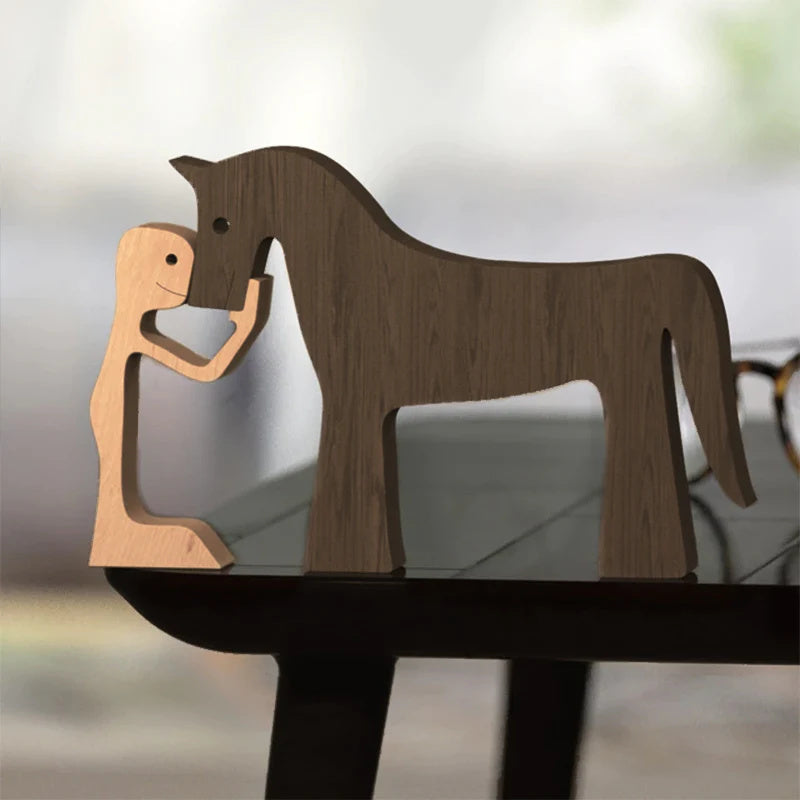 Handcrafted Wooden Animal Decor  Natural Wood Dog Figurine Set - Product detail 5