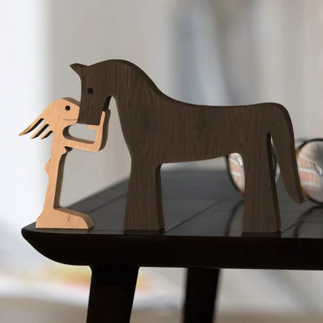 Handcrafted Wooden Animal Decor  Natural Wood Dog Figurine Set - Product detail 13