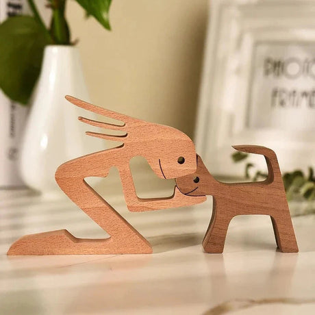 Handcrafted Wooden Animal Decor  Natural Wood Dog Figurine Set - Product detail 11