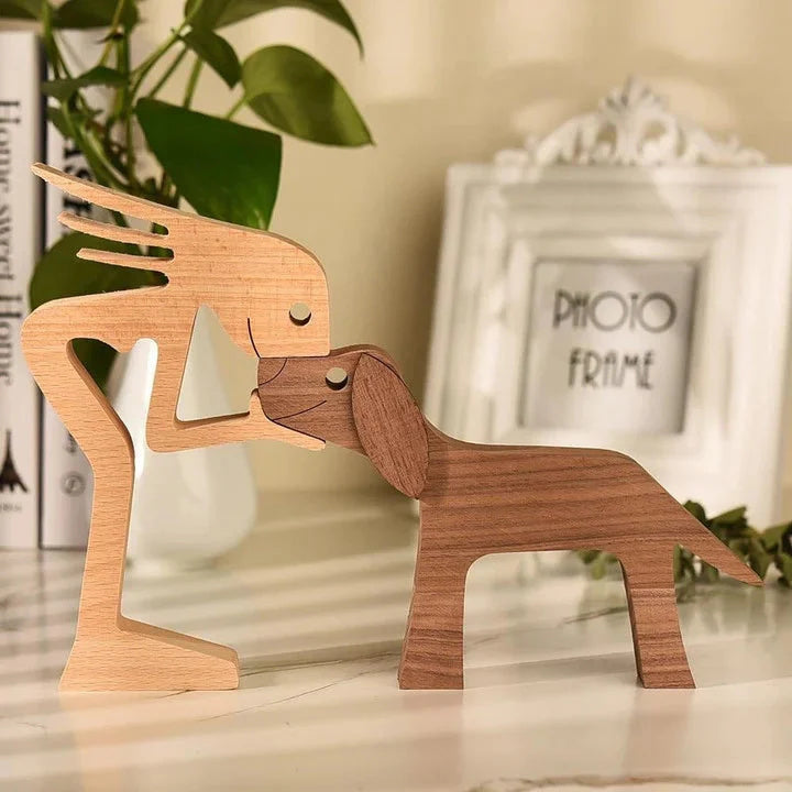 Handcrafted Wooden Animal Decor  Natural Wood Dog Figurine Set - Product detail 10