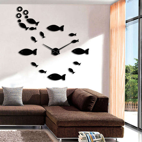 Modern Fish Wall Clock  Black Acrylic Design - Product showcase