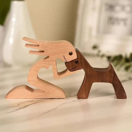 Handcrafted Wooden Animal Decor  Natural Wood Dog Figurine Set - Product detail 9