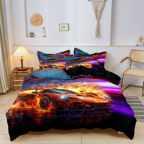 Sports Car Bedding Set  Vibrant Racing Design Print - Product showcase