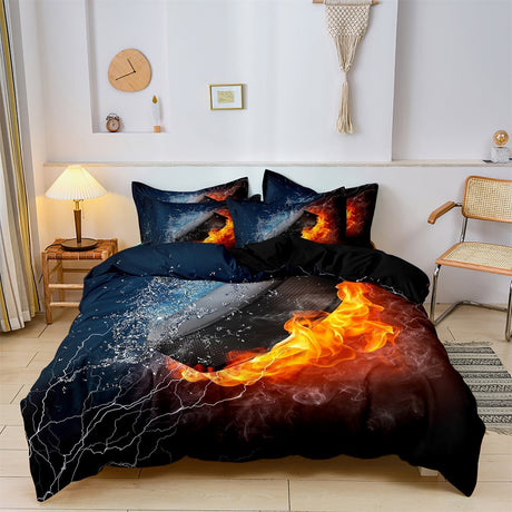 Sports Bedding Set  Fire and Ice Hockey Design - Product showcase