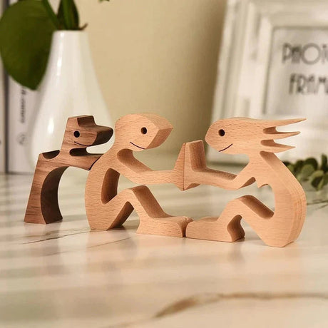 Handcrafted Wooden Animal Decor  Natural Wood Dog Figurine Set - Product detail 17