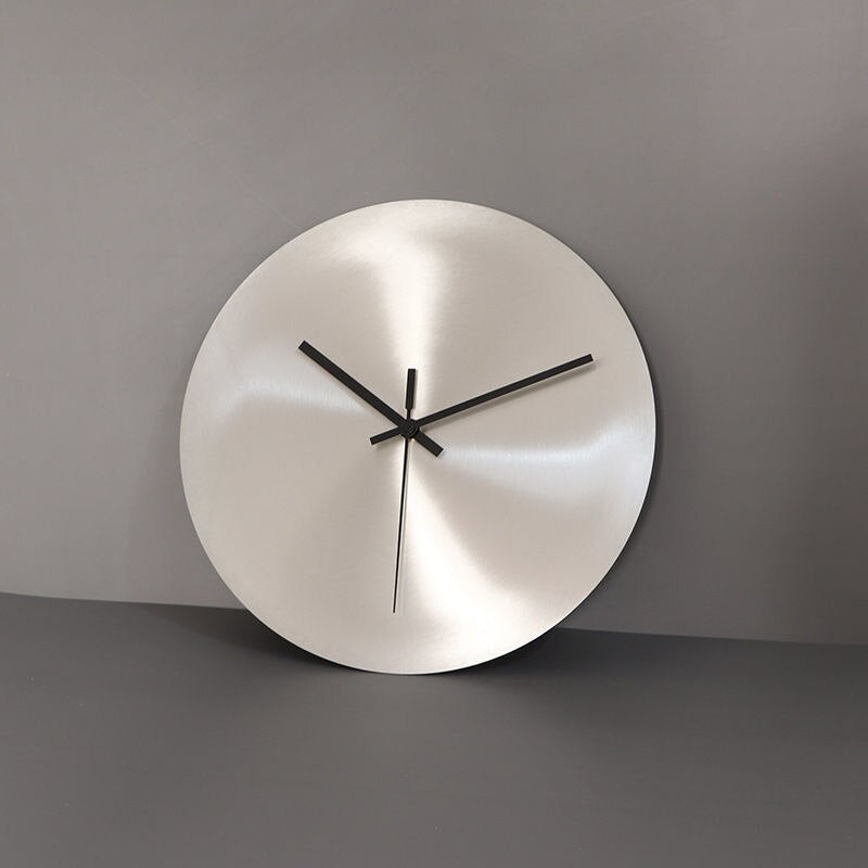 Minimalist Wall Clock  Brushed Stainless Steel Design - Product example