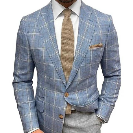 Classic Plaid Blazer  Light Blue Windowpane Pattern - Product showcase