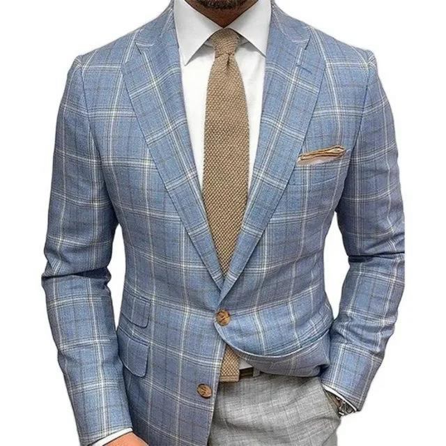 Classic Plaid Blazer  Light Blue Windowpane Pattern - Product showcase