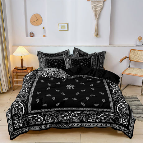 Mandala Cotton Bedding Set  Black Paisley Pattern Design - Product showcase