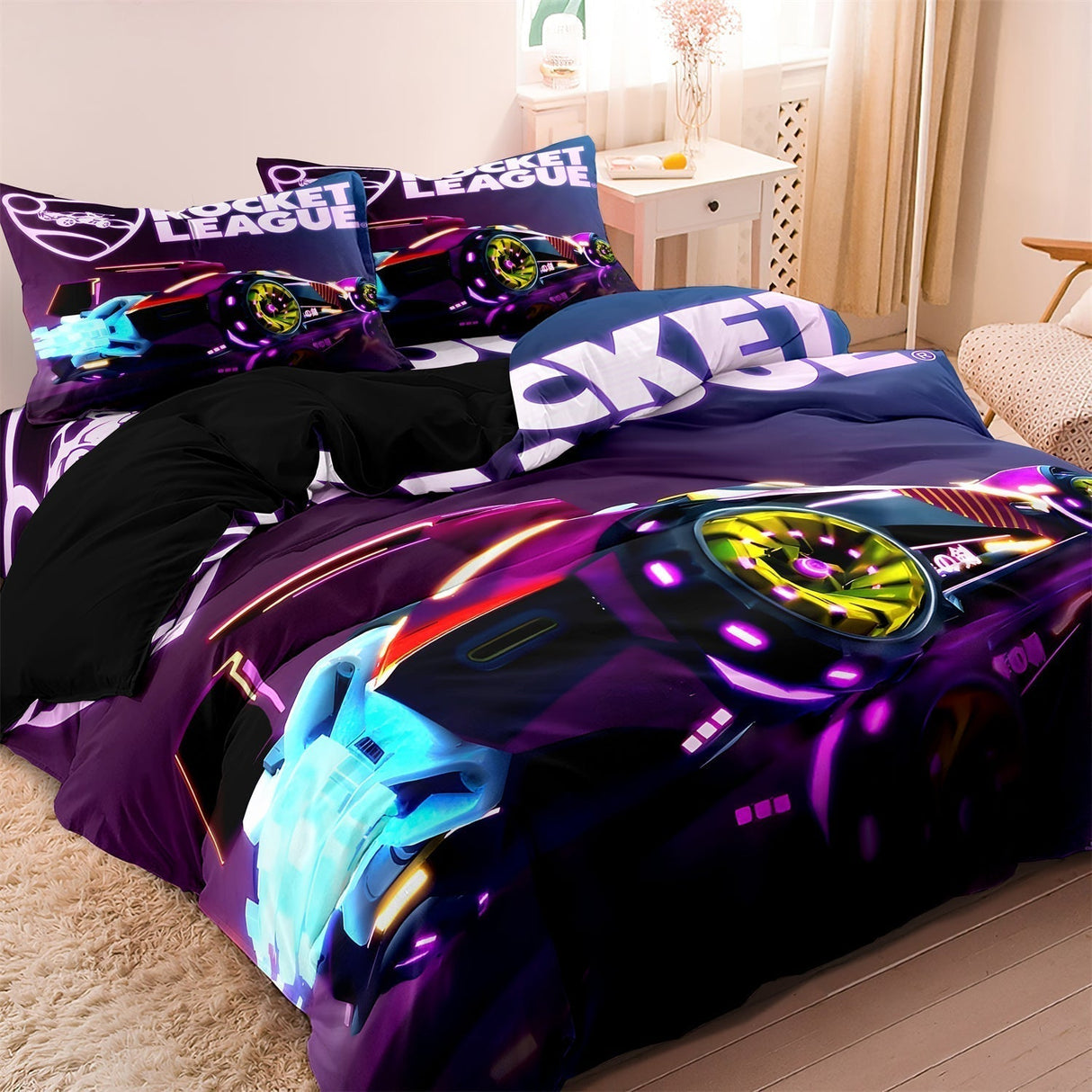 Racing Theme Bedding Set  Neon Gaming Design - Detailed view