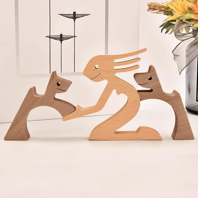 Handcrafted Wooden Animal Decor  Natural Wood Dog Figurine Set - Product detail 15