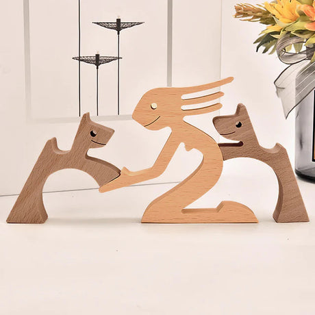 Handcrafted Wooden Animal Decor  Natural Wood Dog Figurine Set - Product detail 15