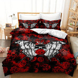 Gothic Bedding Set  Black Red Rose Skull Design - Product example