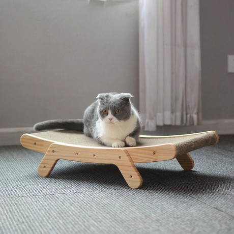 Modern Cat Lounge Bed  Natural Wood Frame with Sisal Mat - Product showcase