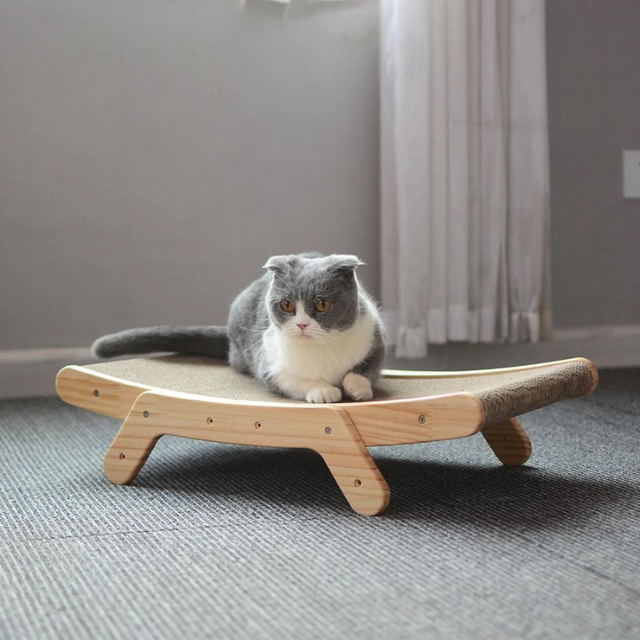 Modern Cat Lounge Bed  Natural Wood Frame with Sisal Mat - Product showcase