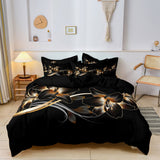 Luxury Floral Duvet Set  Black Gold Botanical Print - Product showcase