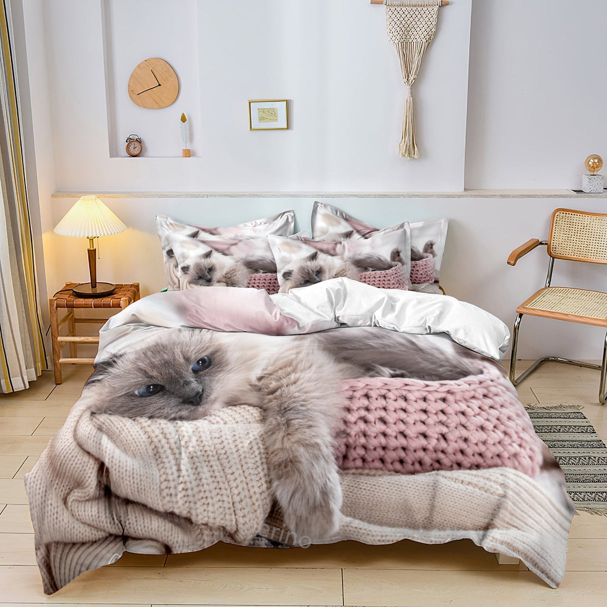 Cotton Duvet Cover Set  Cat Print Design With Knit Pattern - Product detail 6