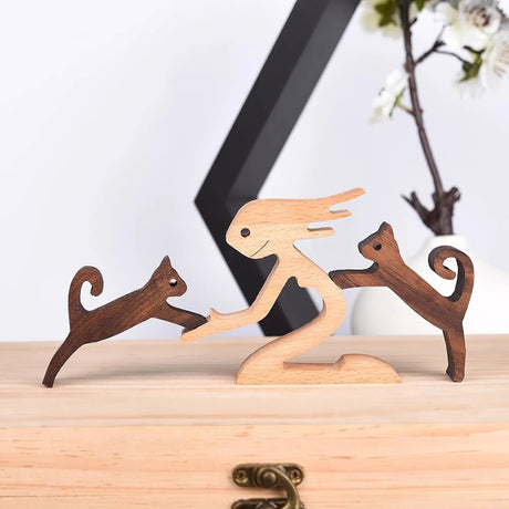 Handcrafted Wooden Animal Decor  Natural Wood Dog Figurine Set - Product detail 16
