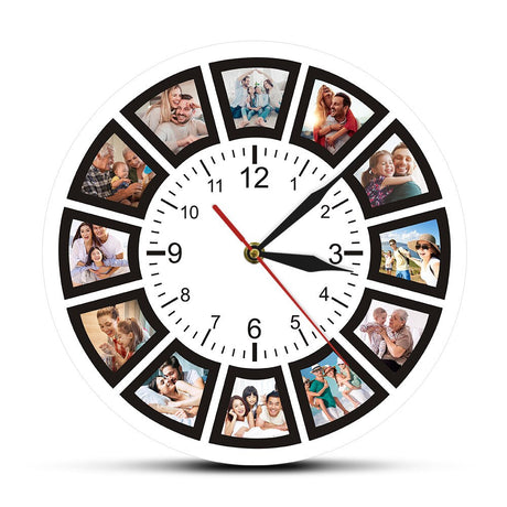 Personalized Photo Wall Clock  12 Frame Memory Collage Display - Product showcase