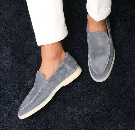 Classic Mens Suede Loafers  Dove Grey Slip-On Design - Product showcase