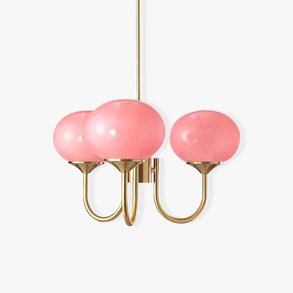 Modern Glass Chandelier  Pink Globe Brass Finish - Product detail 61