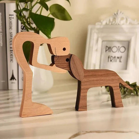 Handcrafted Wooden Animal Decor  Natural Wood Dog Figurine Set - Detailed view