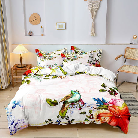 Tropical Bird Duvet Cover Set  Cotton Floral Print Bedding - Product detail 6