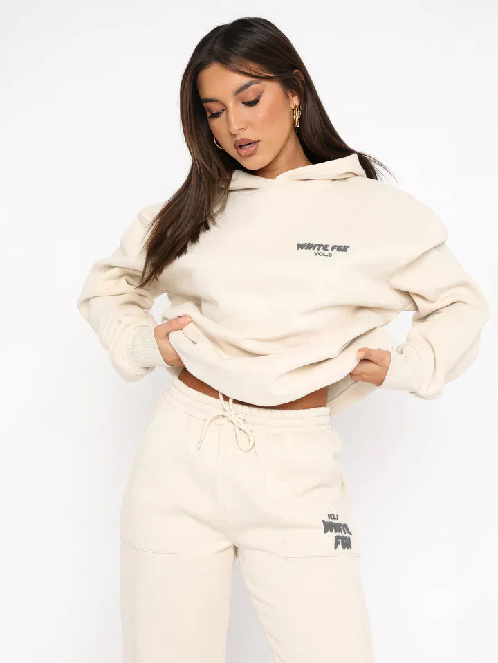 Womens Lounge Set  Pink Cotton Blend Hoodie and Joggers - Detailed view