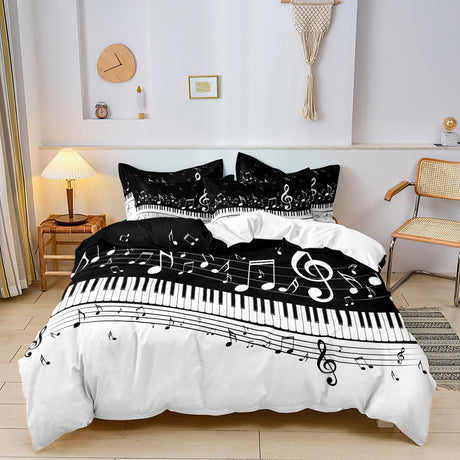 Musical Notes Bedding Set  Piano Keys Cotton Duvet Cover - Product showcase