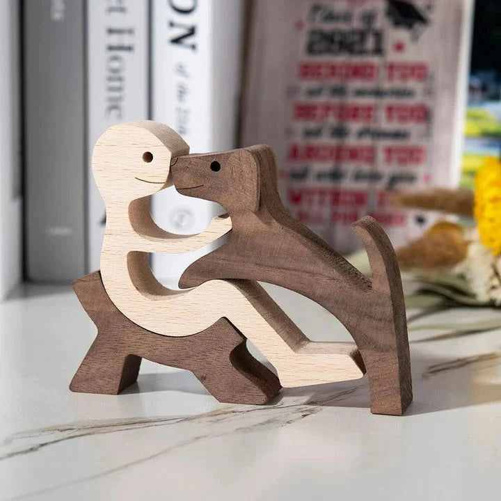 Handcrafted Wooden Animal Decor  Natural Wood Dog Figurine Set - Product detail 4