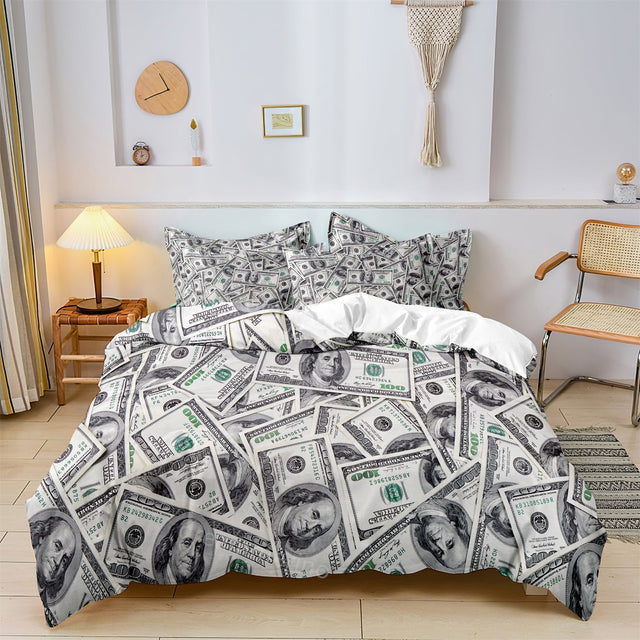 Money Print Duvet Set  Dollar Bill Pattern Bedding - Product showcase