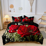 Floral Bedding Set  Red Roses Black Background Design - Product showcase