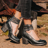 Vintage Block Heel Pumps  Red Leather Double Ankle Strap - Product detail 9