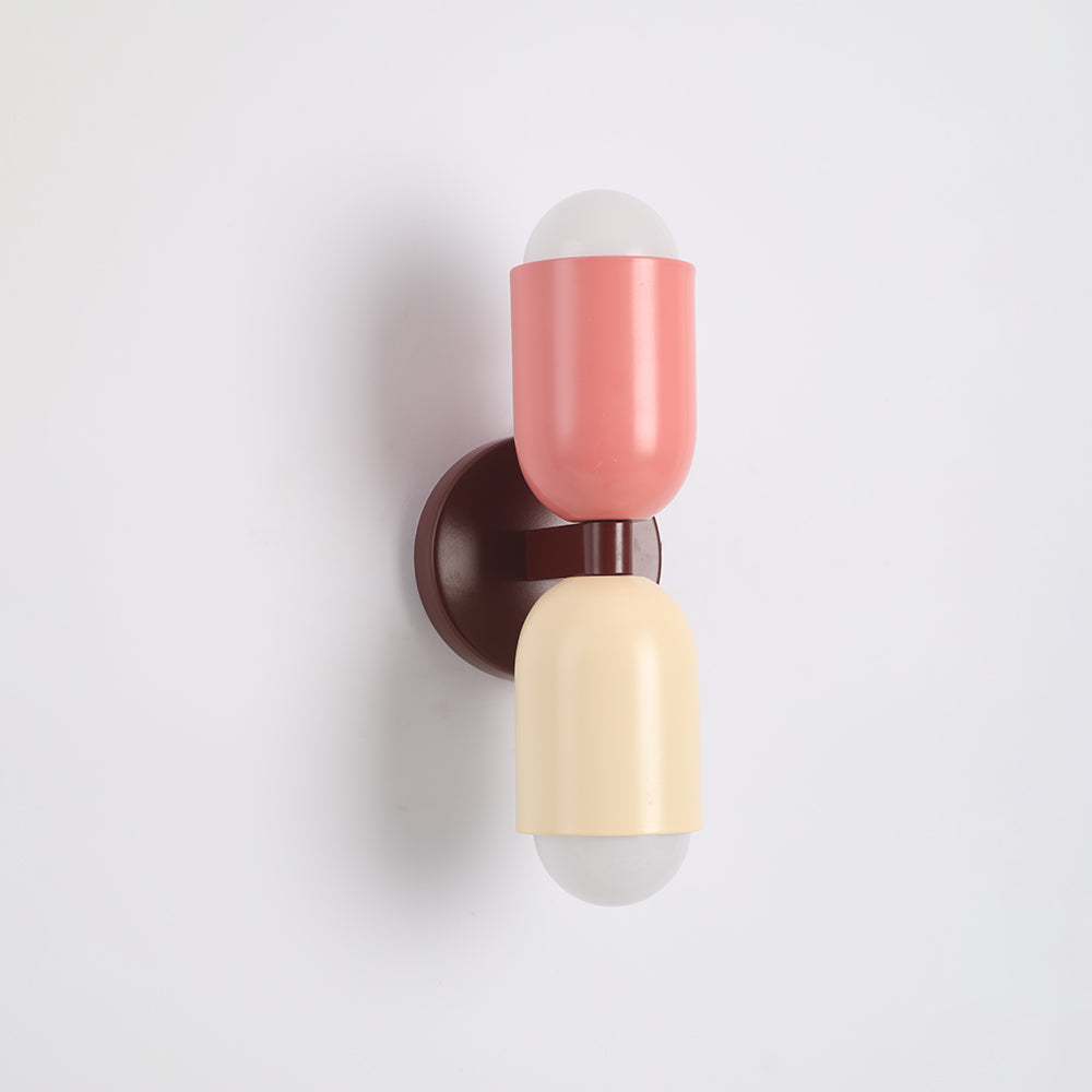 Modern Wall Sconce  Dual Capsule Design in Coral and Cream - Detailed view