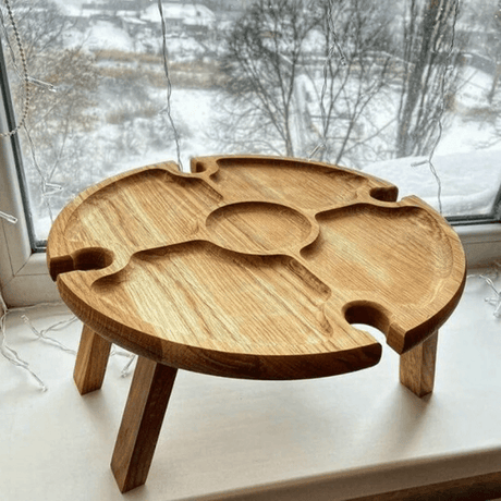 Wooden Wine Picnic Table  Portable Oak Serving Tray Design - Product detail 7