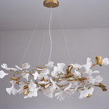 Ginkgo Leaf Chandelier  Brass and White Floral Design - Product detail 8