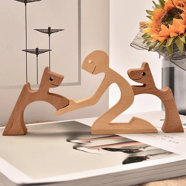 Handcrafted Wooden Animal Decor  Natural Wood Dog Figurine Set - Product detail 7