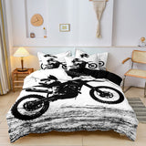 Motorcycle Duvet Cover Set  Black and White Motocross Design - Product showcase