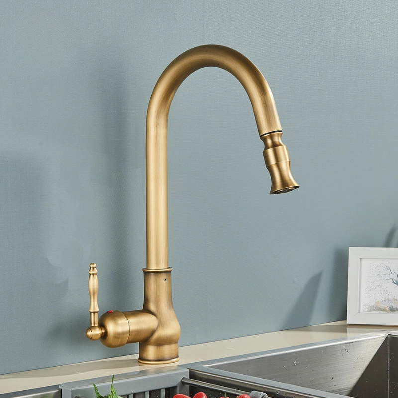 Vintage Kitchen Faucet  Antique Brass Swivel Design - Product showcase