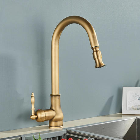 Vintage Kitchen Faucet  Antique Brass Swivel Design - Product showcase