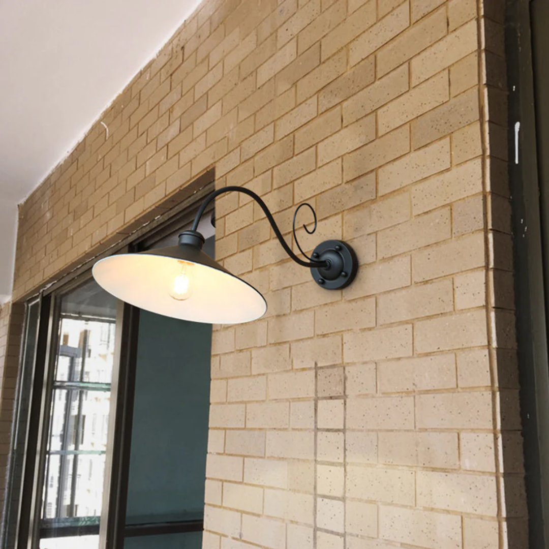 Vintage Wall Sconce  Black Metal Curved Arm Design - Detailed view