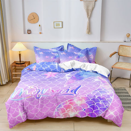 Mermaid Scale Duvet Cover  Ocean Dreams Cotton Bedding Set - Product showcase
