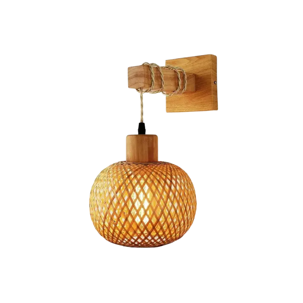 Bamboo Wall Light  Natural Rattan Shade Design - Detailed view