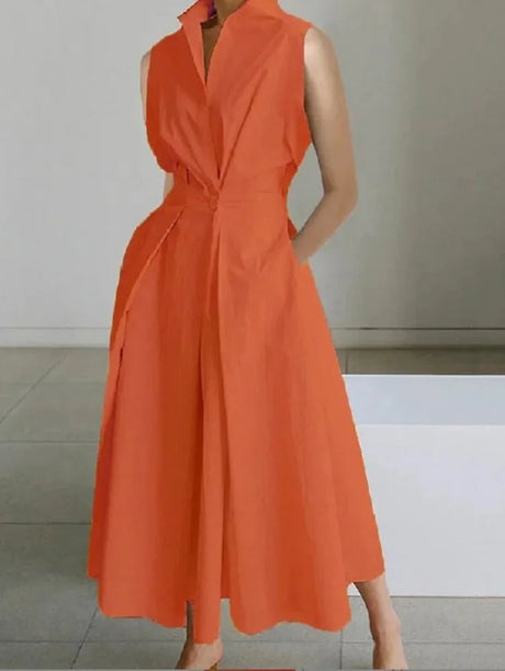 Elegant White Midi Dress  Tailored A-Line Lapel Design - Detailed view