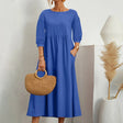 Cotton Midi Dress  Casual A-Line Silhouette With Pockets - Product detail 7