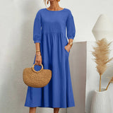 Cotton Midi Dress  Casual A-Line Silhouette With Pockets - Product detail 7