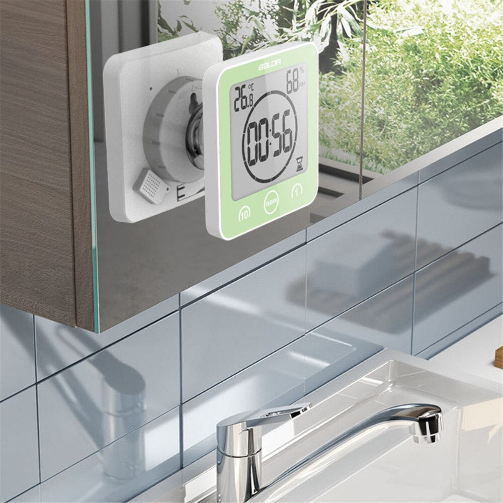 Digital Bathroom Clock  LCD Temperature Humidity Display - Product example