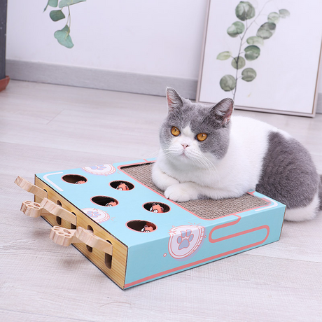 Interactive Cat Playground  3-in-1 Cardboard Scratch Post  Play Box - Product showcase