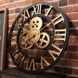 Industrial Wall Clock  Roman Numeral Gear Design - Product showcase