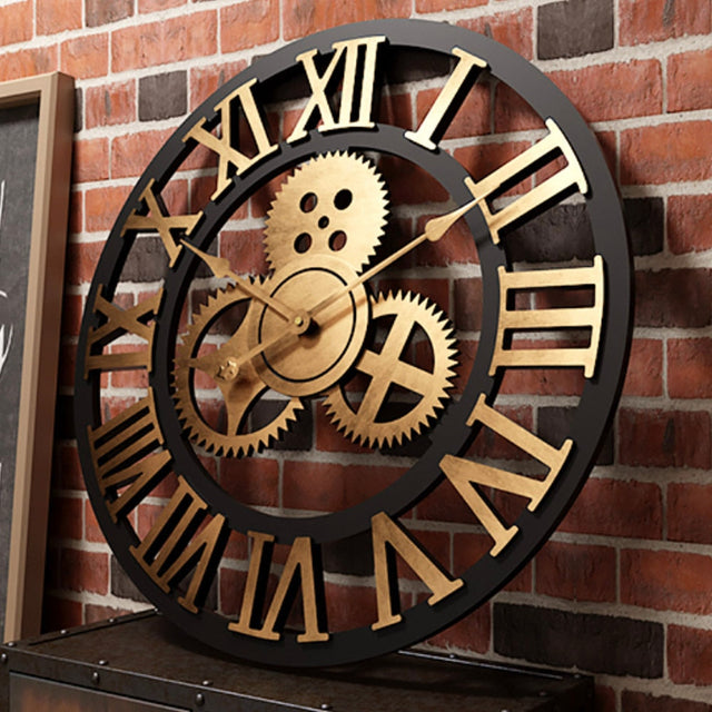 Industrial Wall Clock  Roman Numeral Gear Design - Product showcase